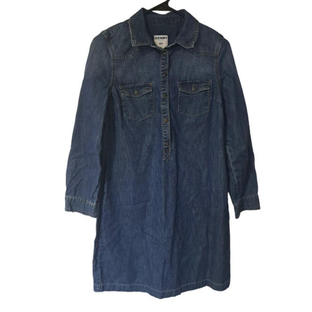 Old Navy Womens Tunic Long Sleeve Denim Midi Dress Blue Sz‎ S 1994 100% Cotton